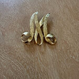 Vintage Gold Monogram Brooch Letter M